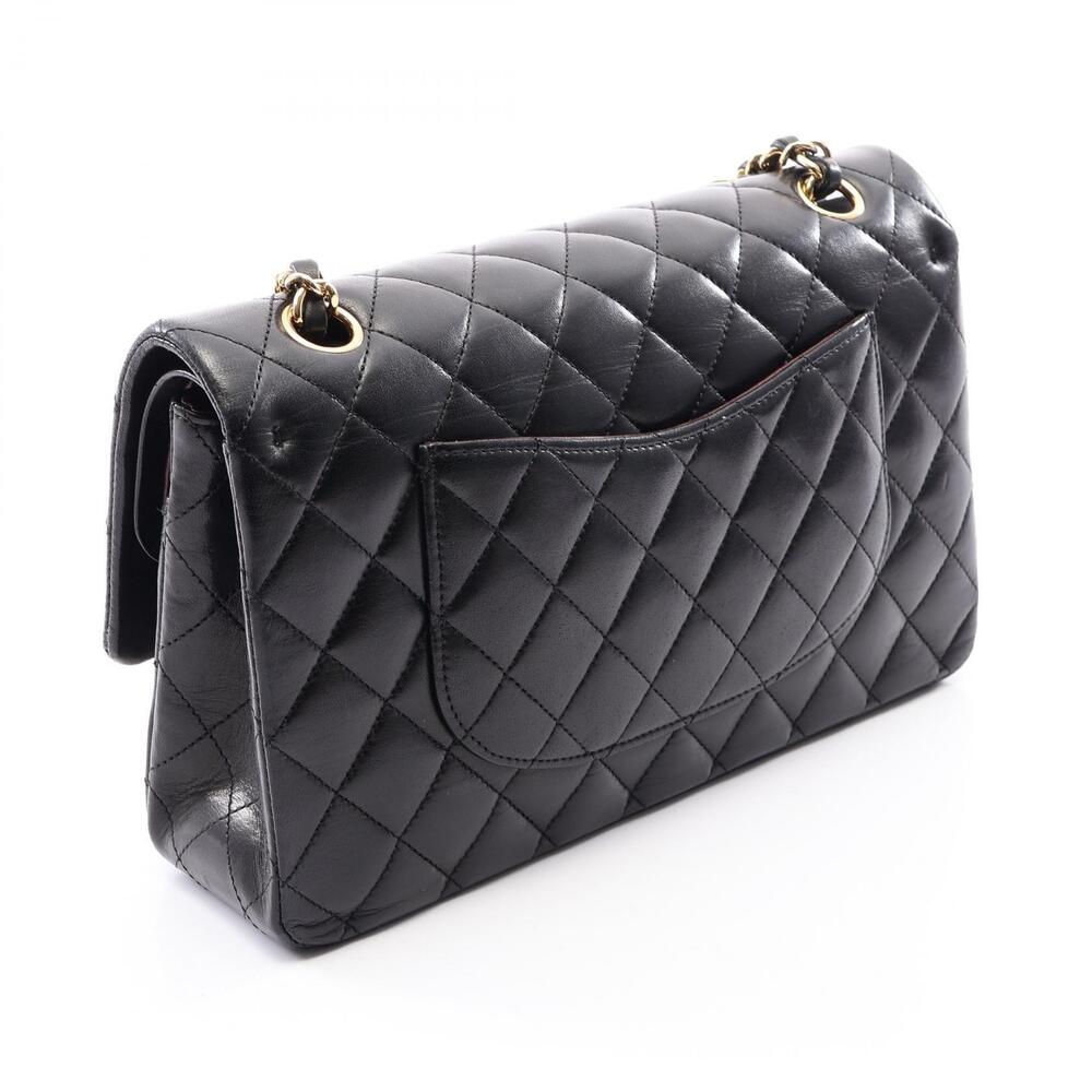 Chanel Double Bag Sheepskin Black Lambskin Matelasse Shoulder Flap Black